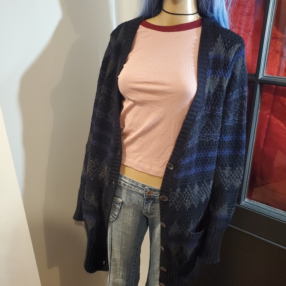 FYLO Long Knit Button Up Sweater